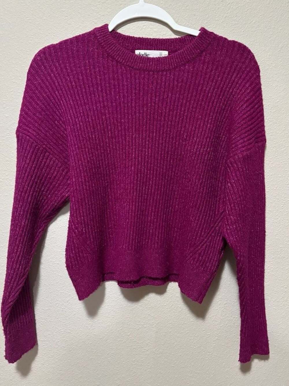 Elodie Magenta Ribbed Knit Cropped Sweater